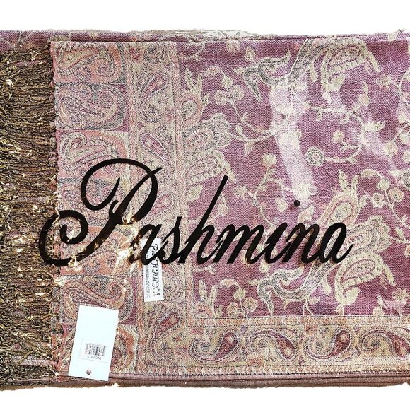 Pashmina Silk Scarf - New packaging. Raspberry Pink / Tan - Inventory Reduction - Picture 1 of 2